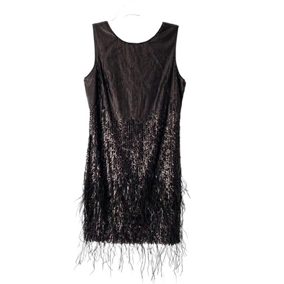 Jessica Simpson Sequin Feather Black Dress Party Cocktail size 10 NWTs - Picture 3 of 16